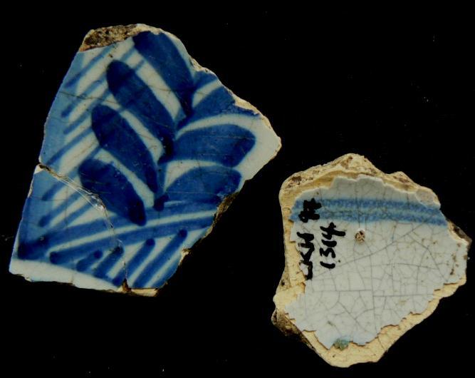 (No 7-28) 1314 Plates 3 82 Three tin-glazed earthenware shards of which two conjoin from context 1314: One of the vessels