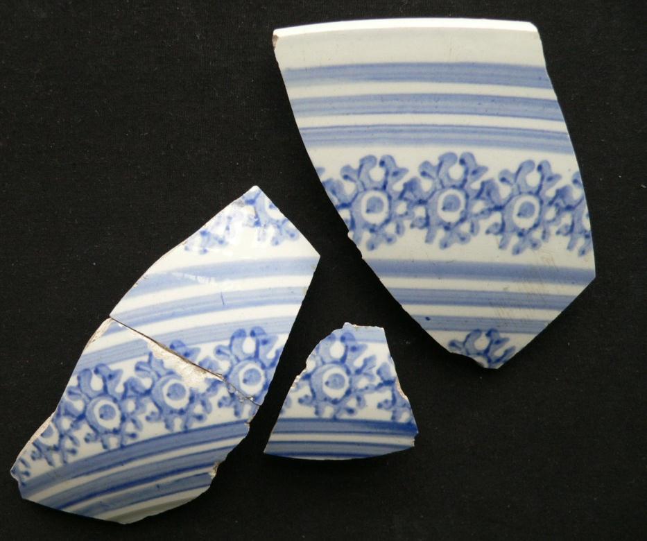 L 4 220mm& 110 Four standard white earthenware shards of which 2 conjoin from a large