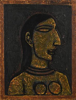 Lot 18: Akbar Padamsee, Untitled (Head of a Woman), 1952 Oil on