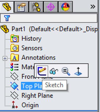 We can create a sketch on either a default plane (Front Plane, Top Plane, Right Plane), or a new plane that s defined with respect to these three planes.