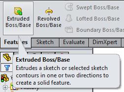 In the Features tab click Extruded Boss/Base.