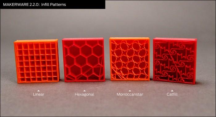 Infill patterns are another feature that can be modified in MakerWare.