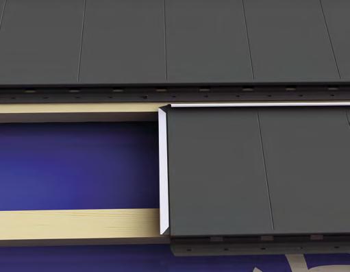 Both edges should be in the same position. Cut the side edges of the upper eaves flashing and slide them under the barge verge trim. 21 21.