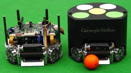 2 Fig. 1. A CMDragons robot shown with and without protective cover.