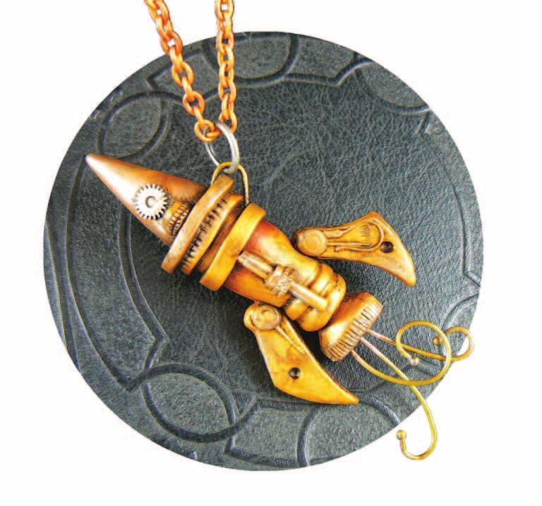 Bang! Zoom! Off to the Moon! by Christi Friesen Get ready for a blast from the past when you create this steampunk rocket ship pendant from polymer clay.
