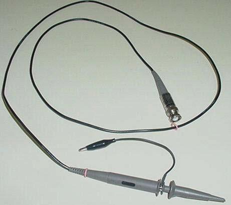 9.5. Oscilloscope Probe Cable: The oscilloscope probe is shown in Fig. 16, below. BNC connector (goes into oscilloscope signal input). Ground end of probe. Fig. 16. Oscilloscope Probe Cable Switch Hook end of probe.