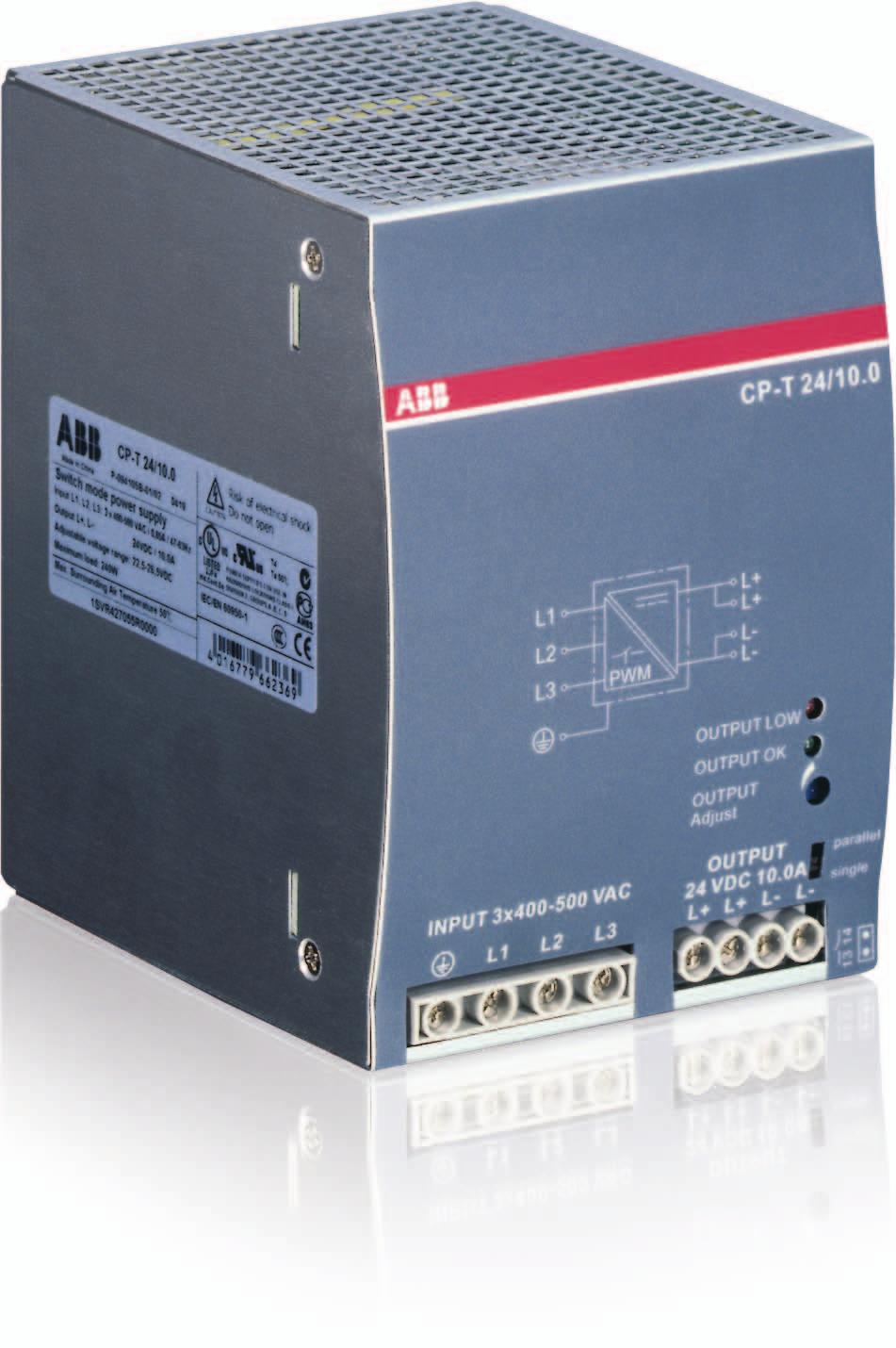 Data sheet Power supply CP-T 24/10.0 Primary switch mode power supply The CP-T range of three-phase power supply units is the youngest member of ABB s power supply family.