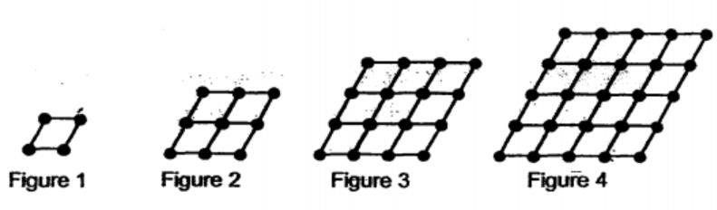 15. Study the pattern below. The first four figures are shown. The table below shows the number of sticks and dots used to form each figure.