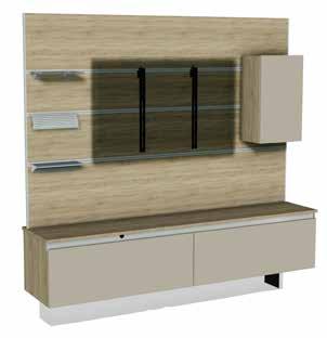 476 462 497 504 328 354 358 363 396 404 380 415 422 395 432 440 Back panel system consisting of 4 panels and an aluminium trim system for interlocking panels and mounting accessory shelving / TV