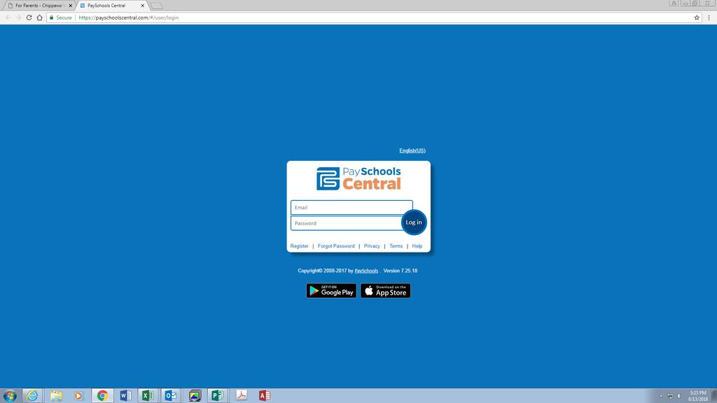 Click the link to go to PaySchools Central. This will open to the PaySchools Central log-in screen.