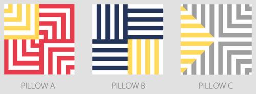 From the fabric for main color of Pillow C (Gray Stripe in our sample), carefully fussy cut the following: THREE, using assembled Pillow C Part 1/2 ONE 3½" x 16½" rectangle for the placket, with the