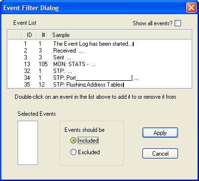 Event Filter The Event Filter dialog box allows the