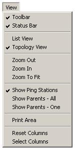 7.5 View Menu The View menu contains the following commands: Tool Bar (page 102) Status Bar (page 103) List View (page 103) Topology View (page 106) Zoom In (page 108) Zoom Out (page 108) Zoom to Fit