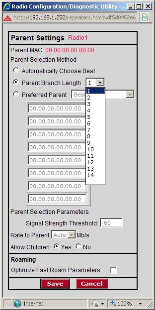 Prioritized Parent by Branch Length With Parent Branch Length, the radio will choose its parent strictly by the number of repeaters between it and the Master radio.