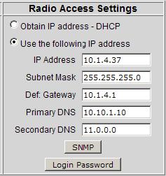 6.4 Radio access settings The following fields appear in the Security Settings area on the right side of the Radio Configuration window.