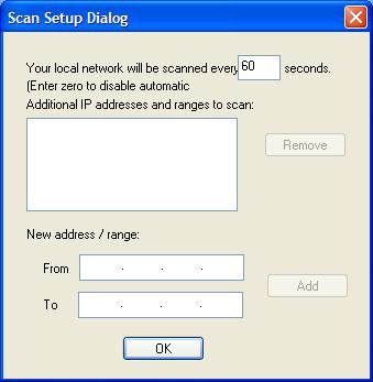 If there is a router between the PC running the IH Browser and the radio to be scanned, the IP address of the radio or a range of addresses can be added to the scan list.