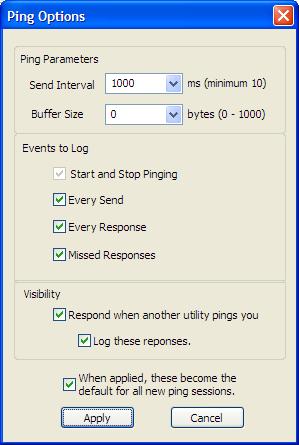 The session then starts automatically and the Ping Results dialog box opens. This dialog box displays statistics on the minimum, maximum and average latency between two points on the network.