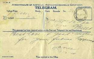 Back of terminating telegram envelope 1912.