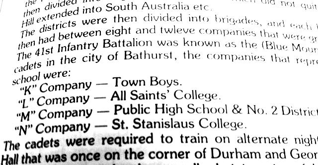 The Senior Cadets Above, extract from Chamberlain, The Bathurst Contingents.