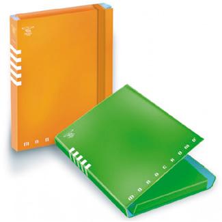 Pigna Folder 3Flap with wide Elastic band, 3cm spine, hard back, with spine label, Assorted neon colours MONOCROMO Fluo, ideal for document storage, heavy cardboard construction for added