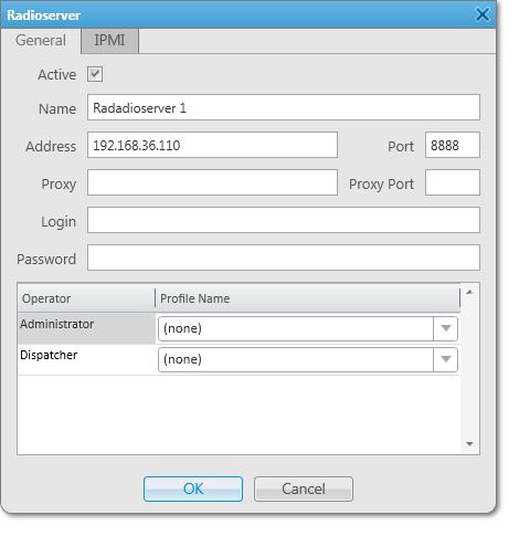 SmartPTT Dispatcher Configuration 18 Click Add to open the window for adding radioservers to the list. Enter the name of the radioserver in the Name field.