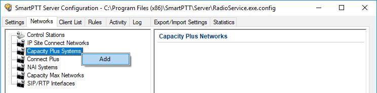 Capacity Plus 45 7.2.1 Capacity Plus Settings 1. Run SmartPTT Radioserver Configurator, which you have already downloaded and installed, as described in SmartPTT Software Installation. 2.