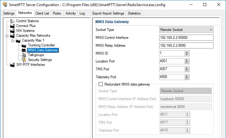 Capacity Max 75 3. In the MNIS interface field enter the same address as it is in the Tunnel IP Address of MNIS. 4.