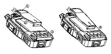 If the radio have a belt clip, press down the belt clip first as figure 1 shows; match the two bumps of the battery to the two slots of the radio and put inside as figure 2 shows.