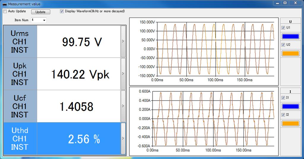 18 Display Waveform (only if a connection are met) When this checkbox is checked, voltage and current waveforms input to the power meter can be displayed.