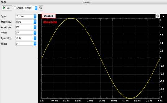 3. In the Wavegen window, change the type to Square, the frequency to 1 Hz, amplitude to