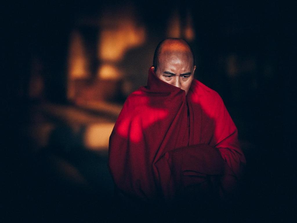 Golden Hour A monk leaving the the Swayambhu monastery in Katmandu.