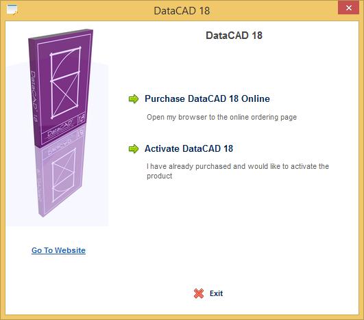 Purchasing If you have downloaded and installed DataCAD 18 but have not yet purchased it, use the Purchase DataCAD 18 Online option to access the DataCAD Online Store.
