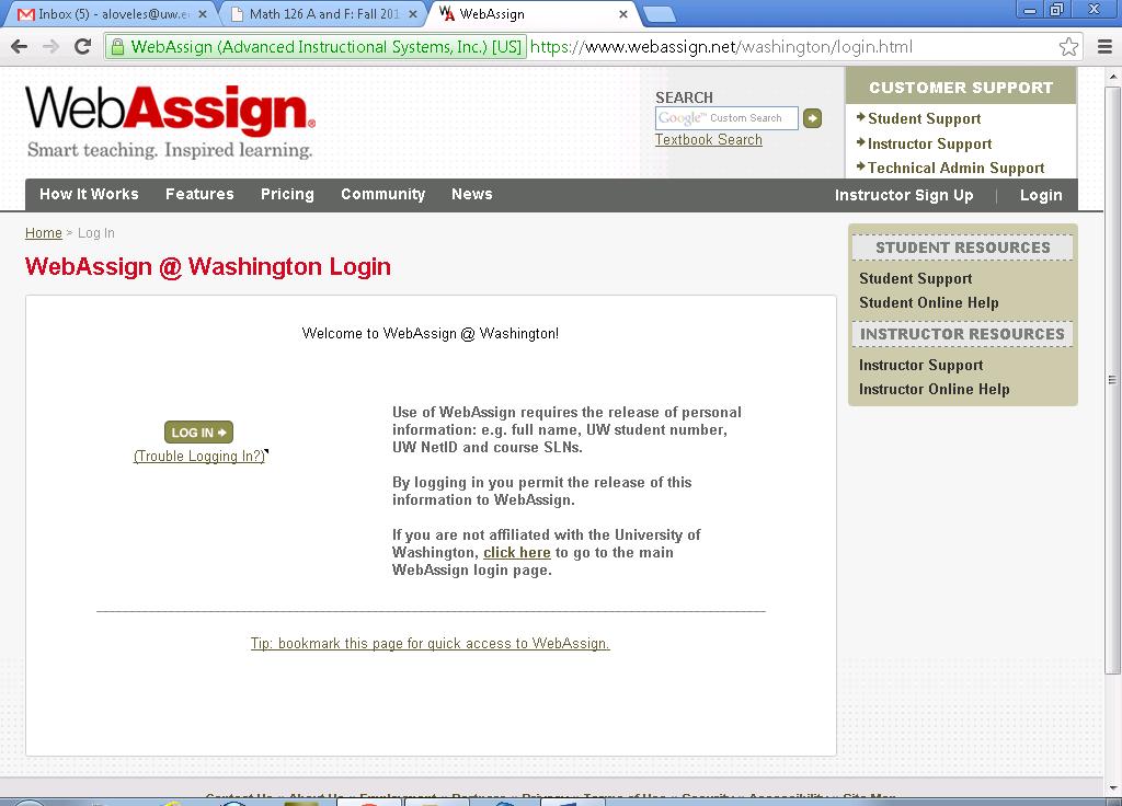 Webassign Log-In Instructions The instructions below give a guide with screenshots on how to log-in and enter your access code so that you can use webassign. Included in this sheet: 1.