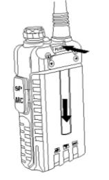 The battery bottom is about 1 to 2 centimeters below the bottom of the radio s body.