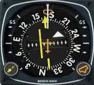 Horizontal Situation Indicator (HSI) of a Beechcraft The yellow vertical bar indicates the position of the selected radial with respect to the airplane course.