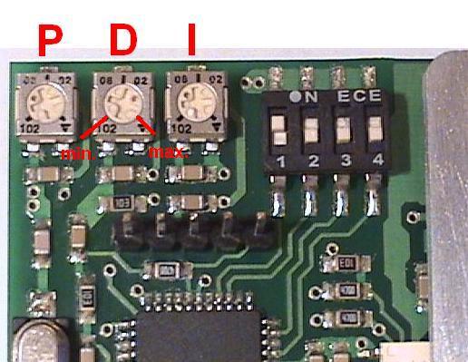 6.) PID parameter settings There are 3 potentiometers placed onto the board. The set value of the potentiometers are monitored by the controller continiously under operation.