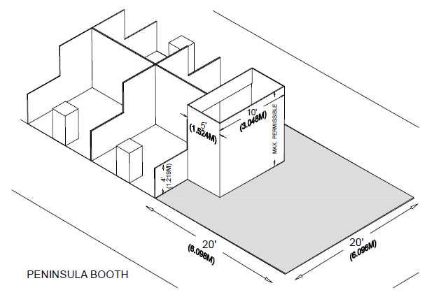 Peninsula Booth: There is a 10% premium for peninsula booths.