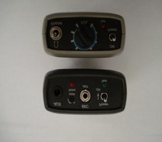 The following pictures depict some of the possibilities: Push slider switch in the appropriate direction. In this picture, the slider shifts to the right on the transmitter.