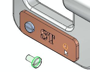Introduction to creating assemblies Select the cylindrical edge on the name plate Select the cylindrical edge on the name plate, as shown in the illustration.