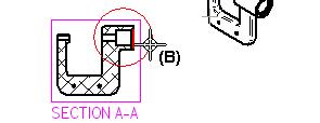 Introduction to detailed drawing production Move the cursor to the side, and then click to specify the diameter of the detail view envelope (B), as shown in the second illustration.