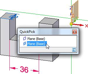 Introduction to part modeling Position the cursor over the entry in QuickPick that highlights the YZ principal plane as shown below, then click to select it.