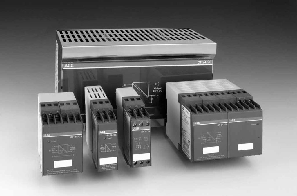 CP range Benefits and advantages 1SVC 110 000 F 0315 2CDC 273 001 F 0003 Switching power supplies, primary switch mode High efficiency Wide-range supply voltage input Mounting on DIN rail Small
