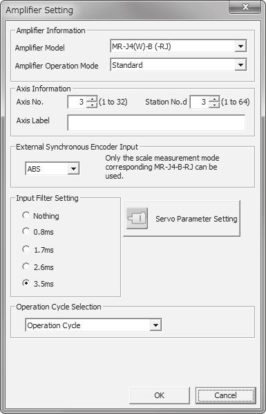 Setting example The following shows an example for setting a serial absolute synchronous encoder (Q171ENC-W8) via servo amplifier (MR- J4- B-RJ, axis 3) as synchronous encoder axis 2.