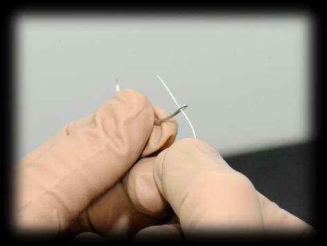 Grasp the needle with the needle holders approximately 1/3 of the way along