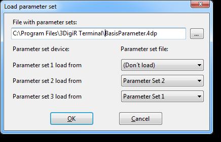 In the window that appears, a file name can be selected and where the individual parameter sets should be loaded or saved.