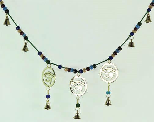 QN00125 Windchime 3-Egyptian Eye - Brass Bells & Beads On