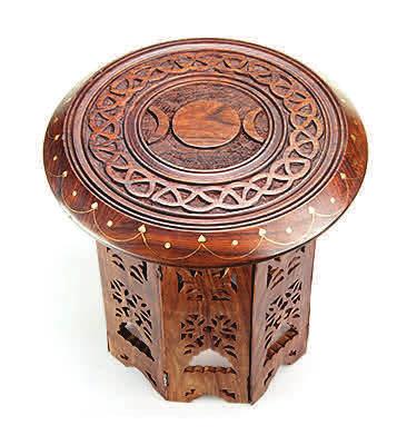 Wooden 12x12 QN00047 Altar Table Pentacle Carved Round Wooden 12x12 QN00061 Altar Table