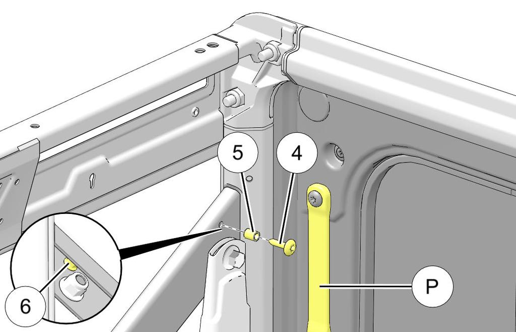 To adjust, loosen two screws i, slide striker bracket f up or down as required, then retighten screws. b. DEPTH N: As required to achieve desired fairing between door assembly q and ROPS/ chassis structure.