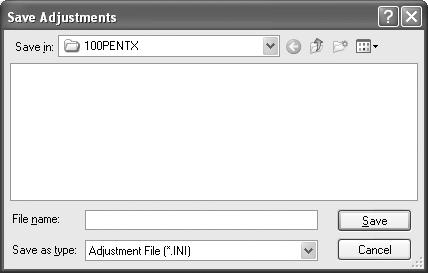 92 The [Save Adjustments] dialog appears. 2 Specify the file name and save destination, and then click [Save]. The current settings are saved as an adjustment setting file (*.ini).