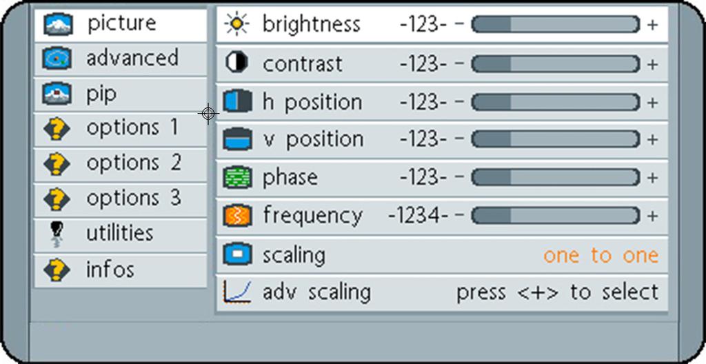 16 System Configuration To set the screen backlight brightness, do the following: Press the key sequence MENU, SCROLL, MENU. The OSD (Onscreen Display) appears on the screen. Backlight brightness Fig.